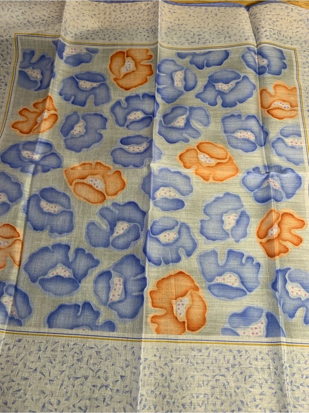 Dior Light Blue, White & Orange Scenic Motif Mini Scarf